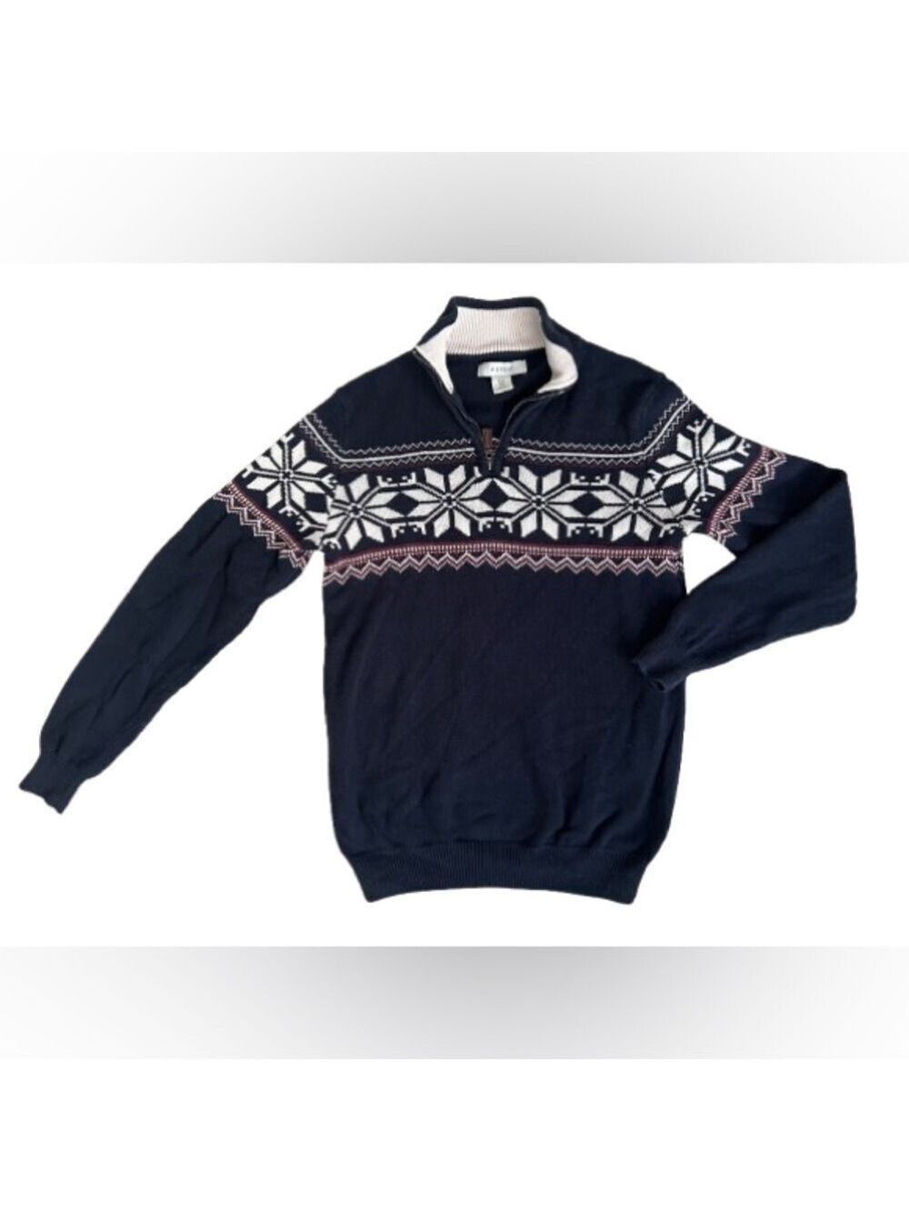 Men’s Aspen Fisherman’s Style Snowflake 1/4 Zip Sweater. Size S